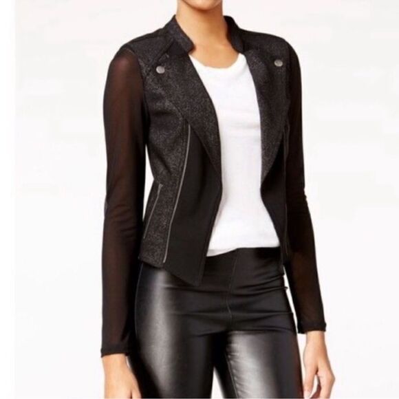 Material girl black sparkly blazer with sheer sleeves and back - Picture 5 of 5